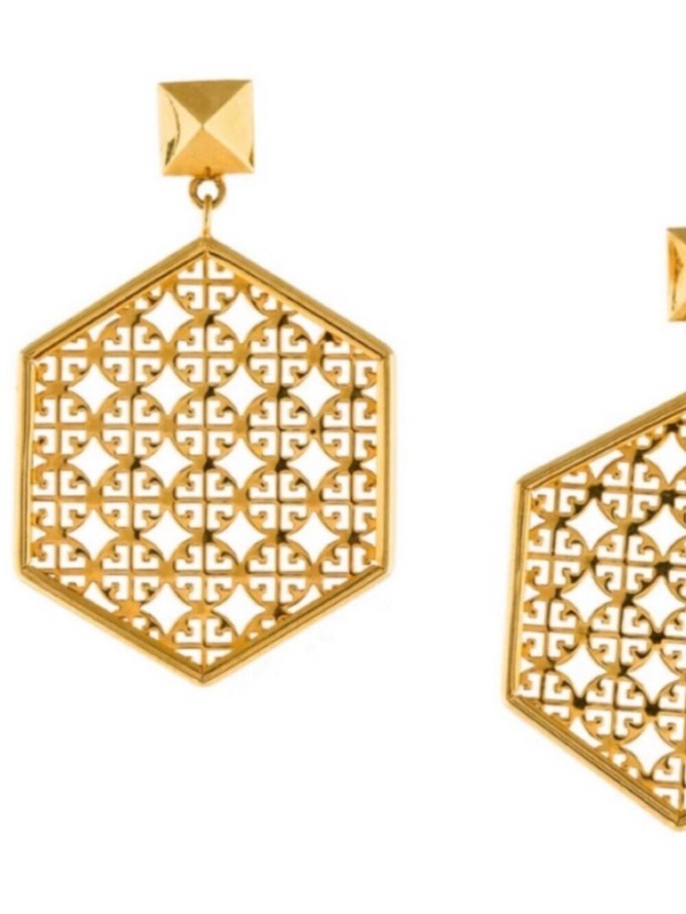 Tory Burch Gold Perforated Logo Hexagon Earrings NWT Rare